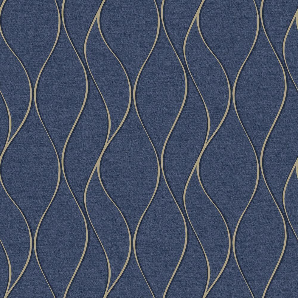 Wave Ogee Peel and Stick Wallpaper Peel and Stick Wallpaper RoomMates Roll Navy 