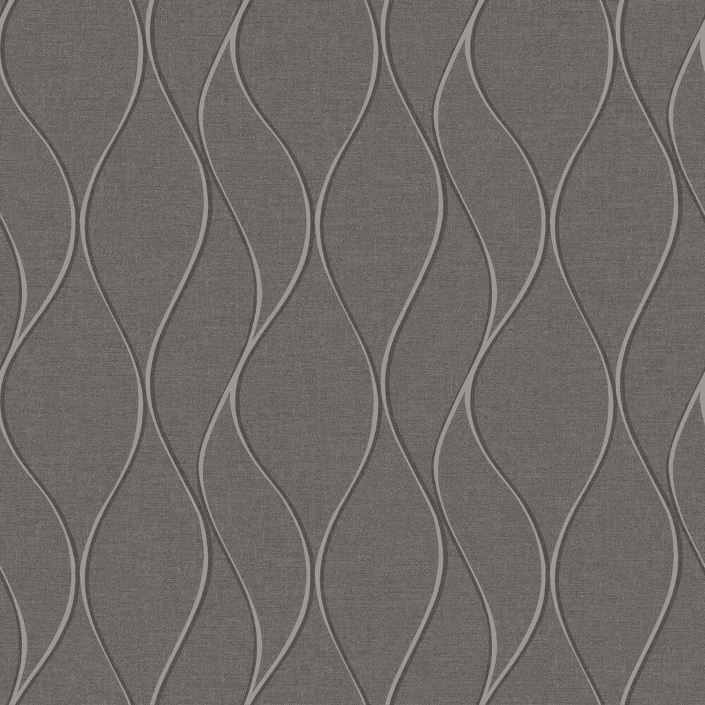 Wave Ogee Peel and Stick Wallpaper Peel and Stick Wallpaper RoomMates Roll Gray 