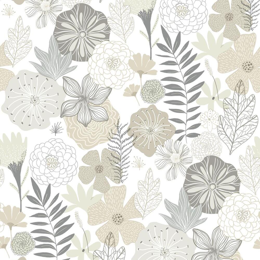 Perennial Blooms Peel and Stick Wallpaper Peel and Stick Wallpaper RoomMates Roll Beige 