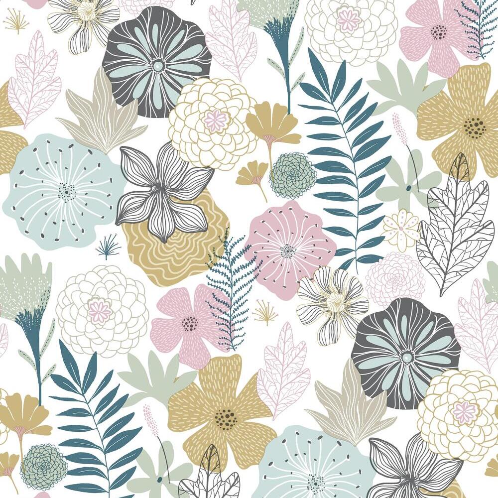 Perennial Blooms Peel and Stick Wallpaper Peel and Stick Wallpaper RoomMates Roll Pink 