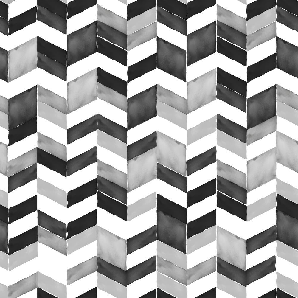 Paul Brent Watercolor Chevron Peel and Stick Wallpaper Peel and Stick Wallpaper RoomMates Roll Black 