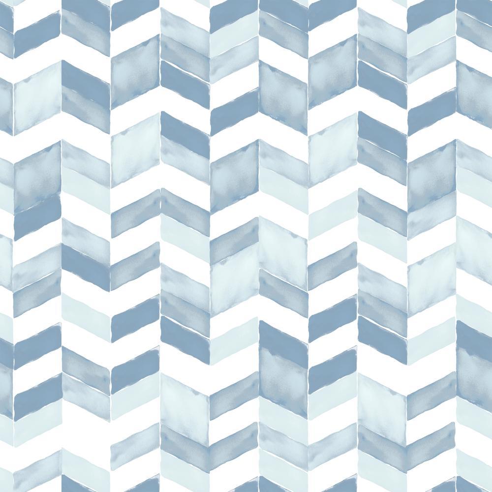 Paul Brent Watercolor Chevron Peel and Stick Wallpaper Peel and Stick Wallpaper RoomMates Roll Blue 