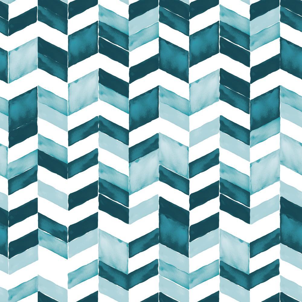 Paul Brent Watercolor Chevron Peel and Stick Wallpaper Peel and Stick Wallpaper RoomMates Roll Green 
