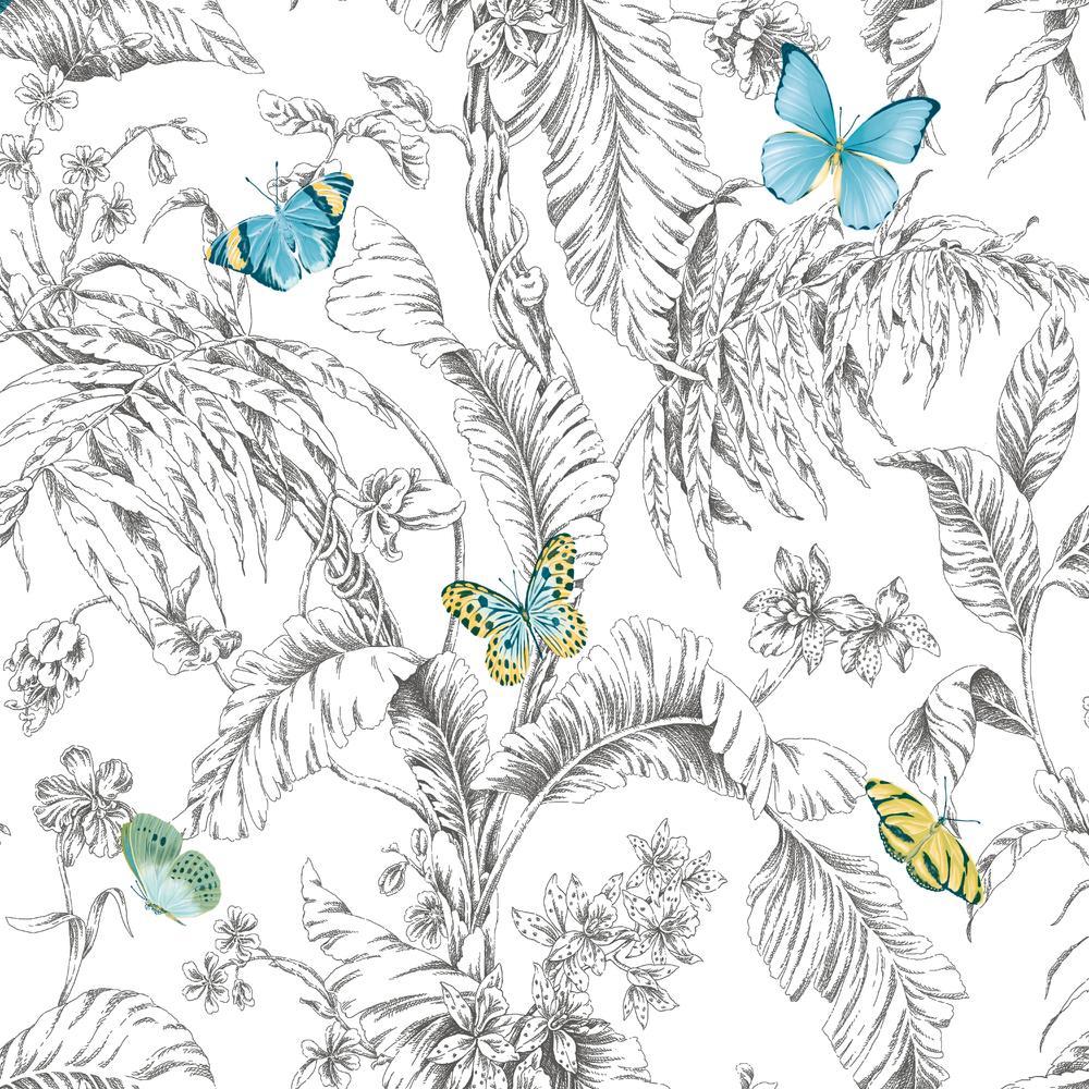 Butterfly Sketch Peel and Stick Wallpaper Peel and Stick Wallpaper RoomMates Roll Yellow 