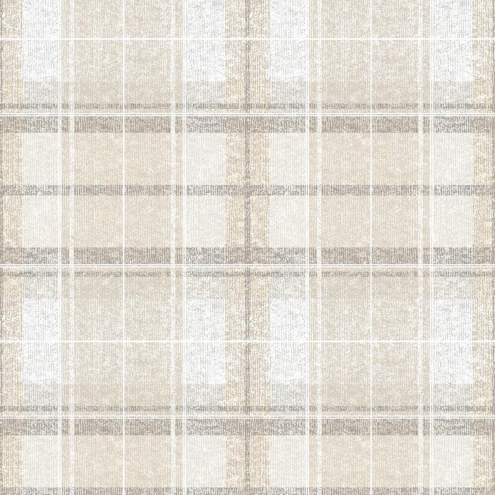 Tweed Plaid Peel and Stick Wallpaper Peel and Stick Wallpaper RoomMates Roll Beige 