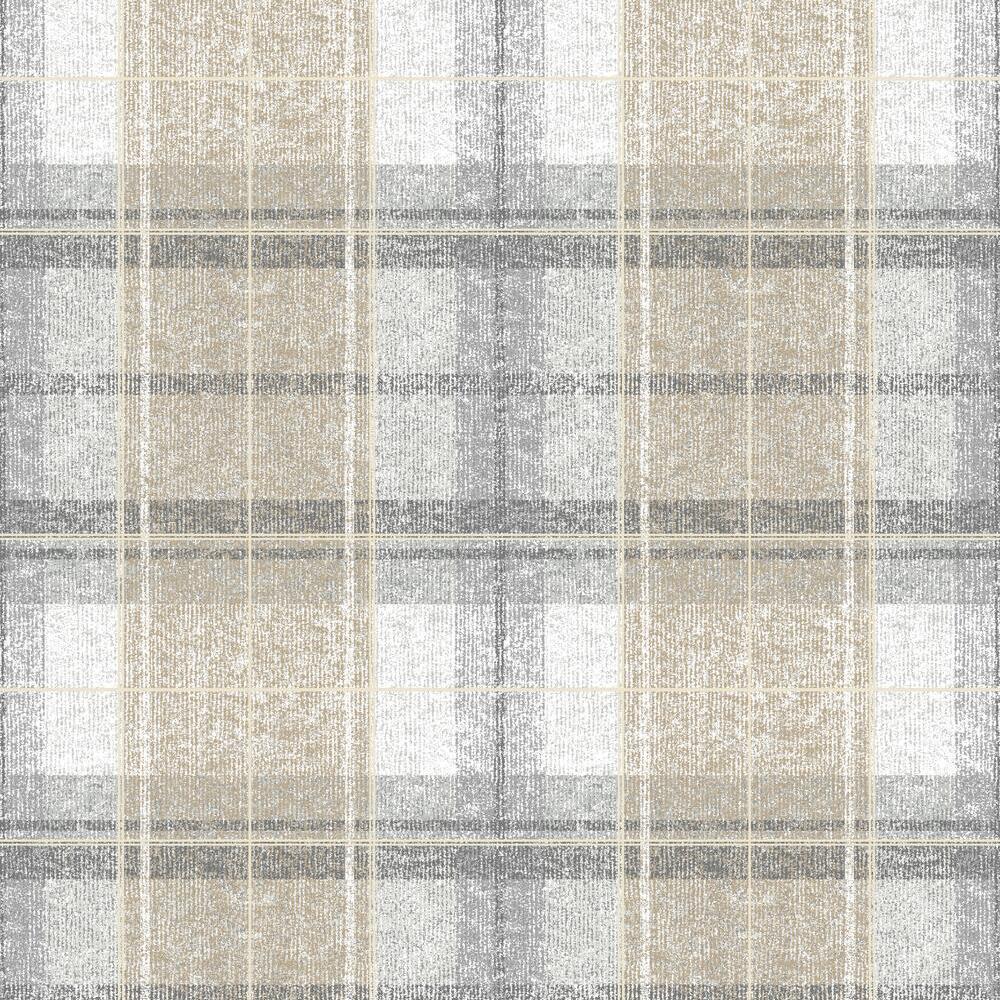 Tweed Plaid Peel and Stick Wallpaper Peel and Stick Wallpaper RoomMates Roll Gray 