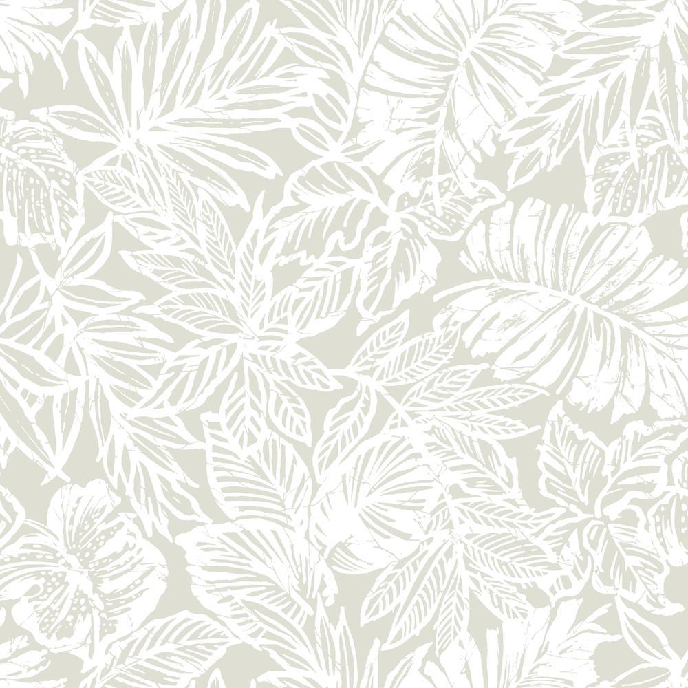 Tropical Leaf Peel and Stick Wallpaper Peel and Stick Wallpaper RoomMates Roll Beige 