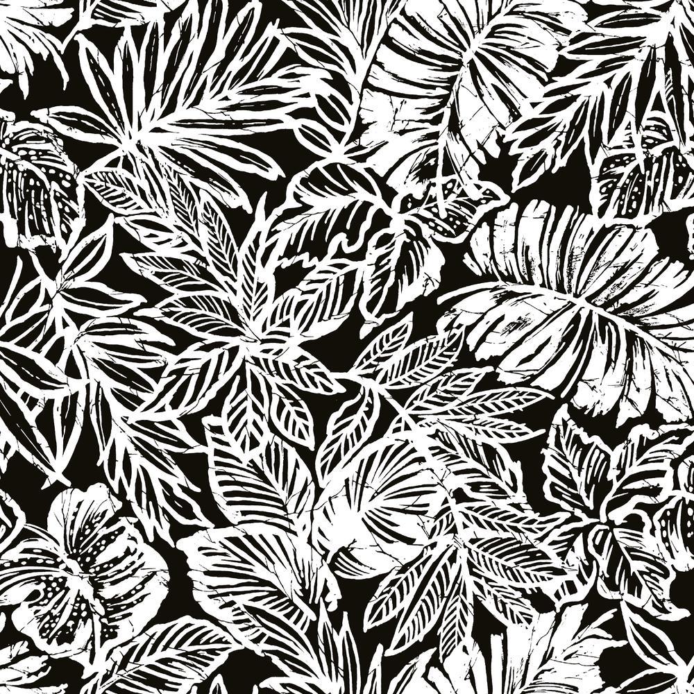 Tropical Leaf Peel and Stick Wallpaper Peel and Stick Wallpaper RoomMates Roll Black 
