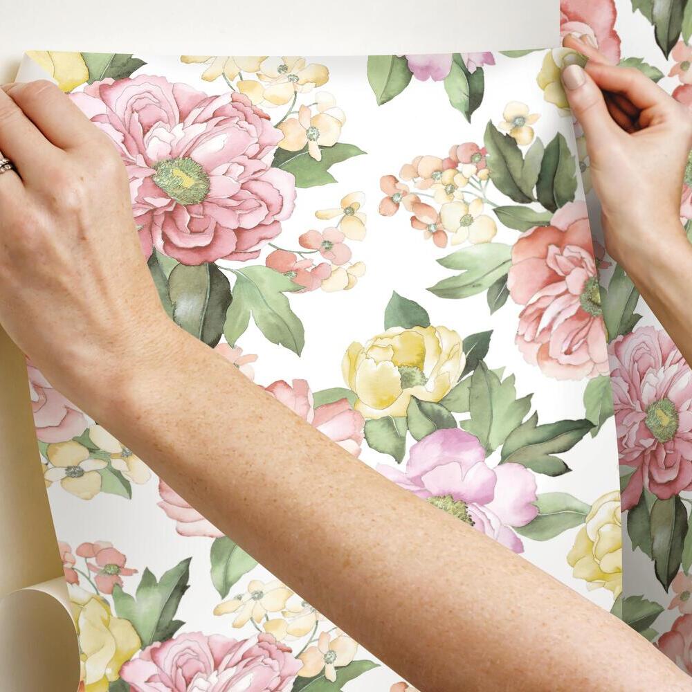 Watercolor Floral Bouquet Peel & Stick Wallpaper Peel and Stick Wallpaper RoomMates   