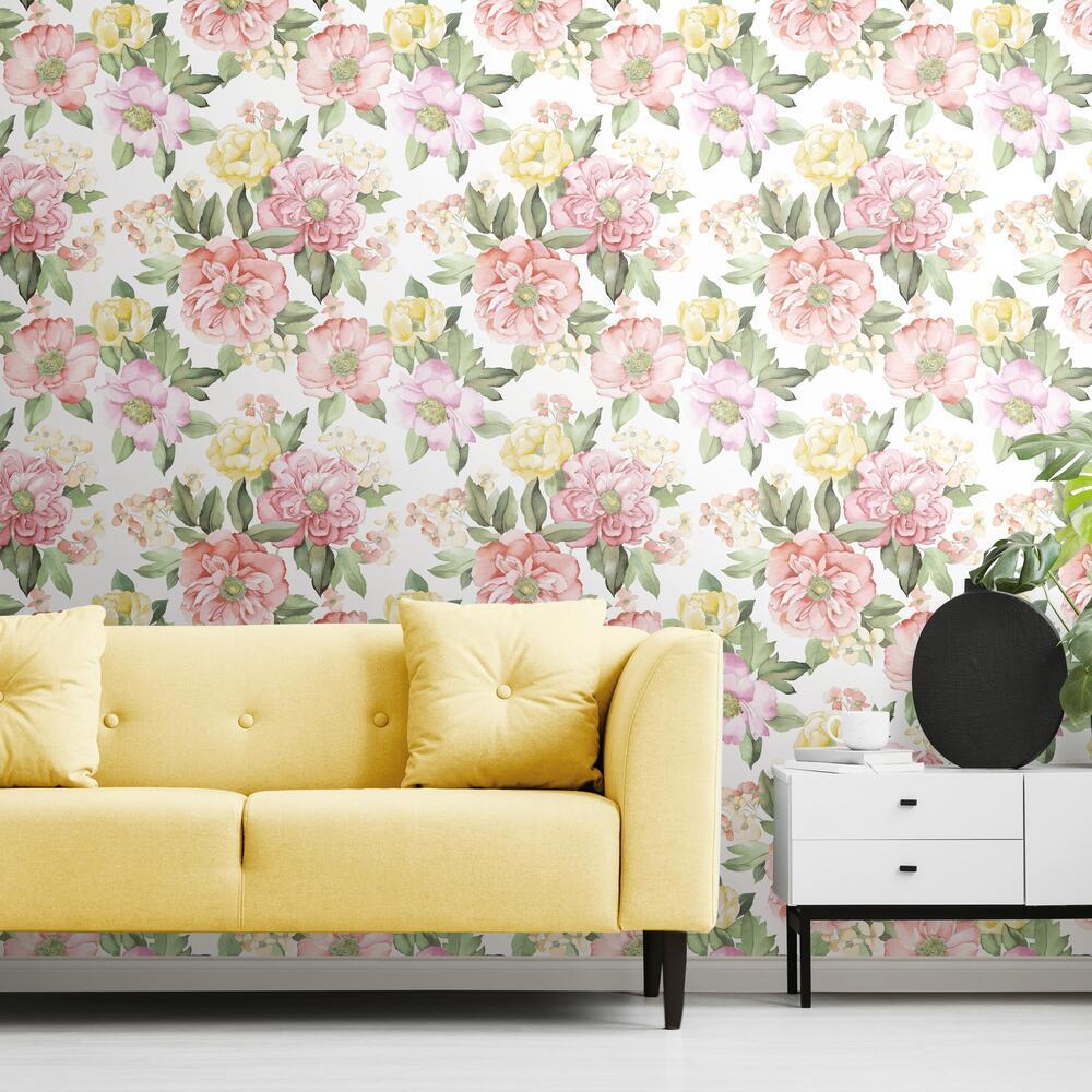 Watercolor Floral Bouquet Peel & Stick Wallpaper Peel and Stick Wallpaper RoomMates   