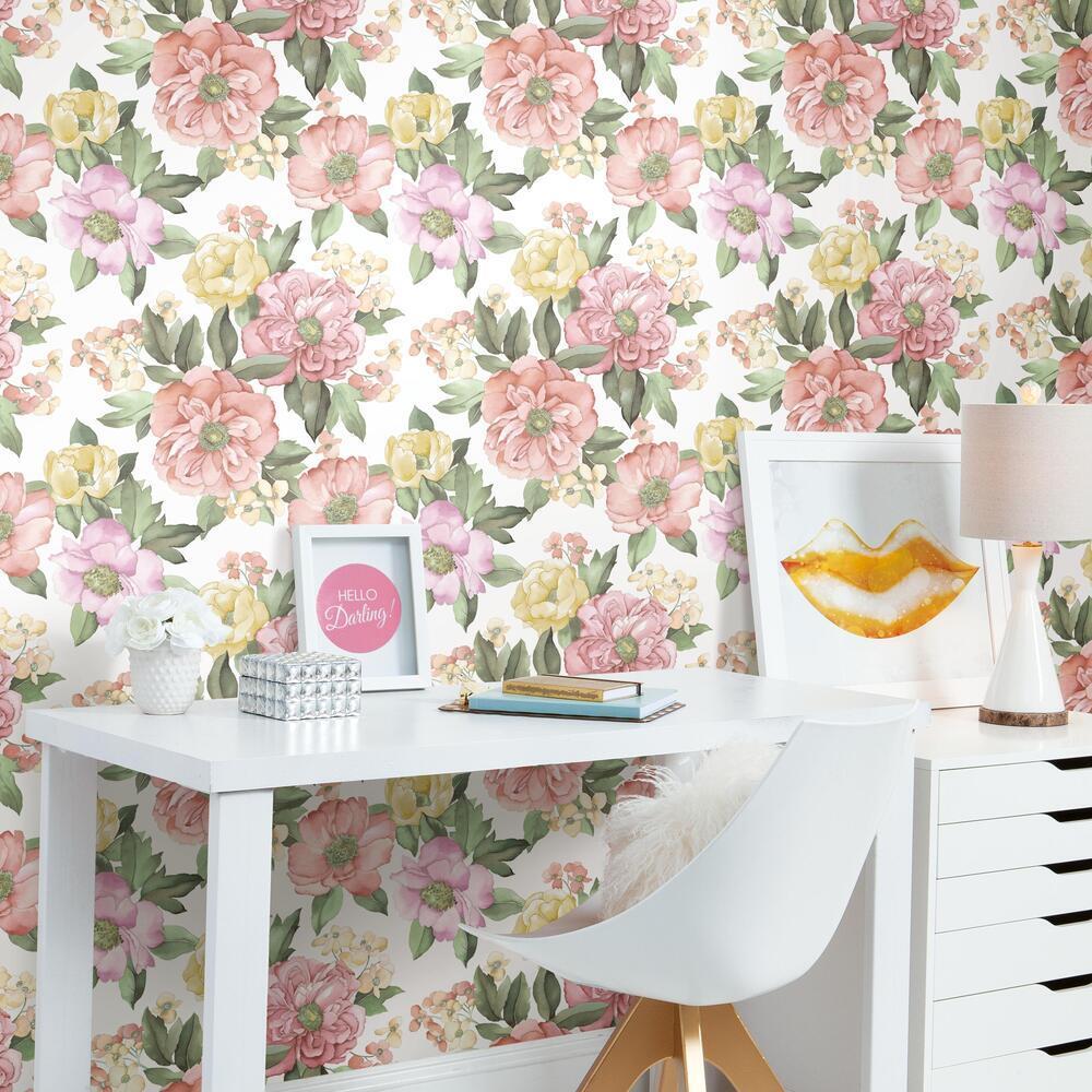 Watercolor Floral Bouquet Peel & Stick Wallpaper Peel and Stick Wallpaper RoomMates   