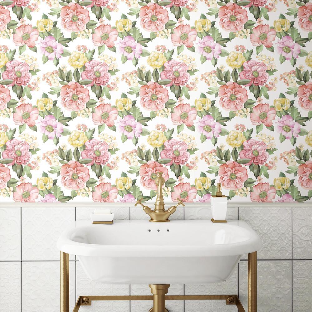 Watercolor Floral Bouquet Peel & Stick Wallpaper Peel and Stick Wallpaper RoomMates   