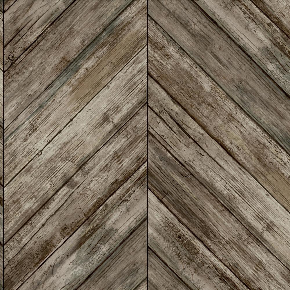 Herringbone Wood Boards Peel and Stick Wallpaper Peel and Stick Wallpaper RoomMates Roll Brown 