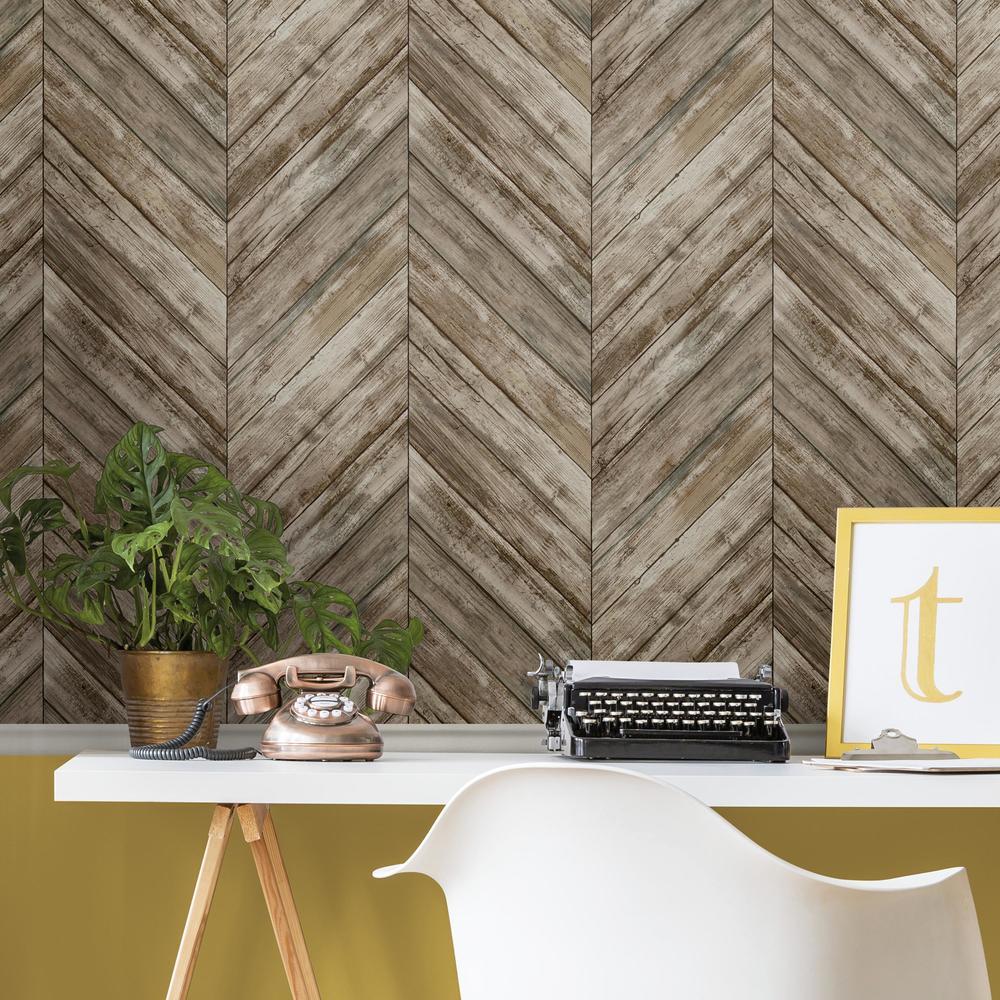 Herringbone Wood Boards Peel and Stick Wallpaper Peel and Stick Wallpaper RoomMates   