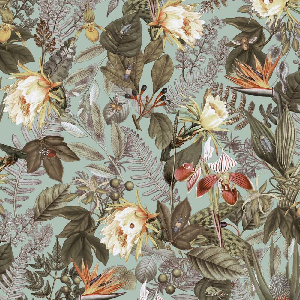 Tropical Flowers Peel and Stick Wallpaper Peel and Stick Wallpaper RoomMates Roll Green 