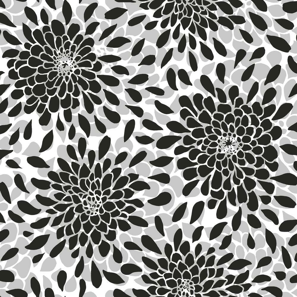 Toss the Bouquet Peel and Stick Wallpaper with Metallic Inks Peel and Stick Wallpaper RoomMates Roll Black 
