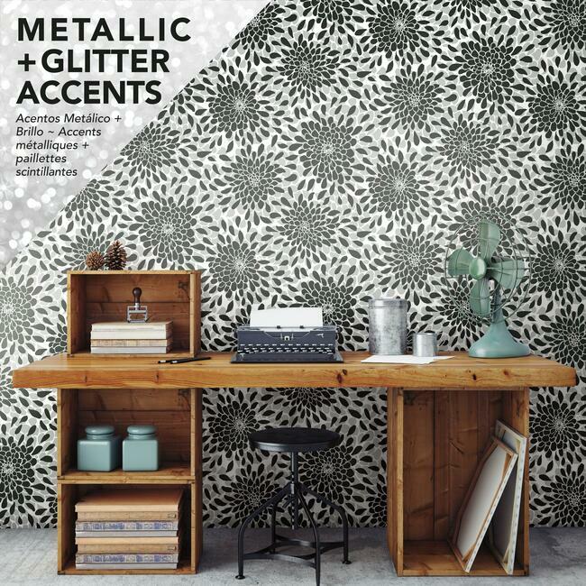 Toss the Bouquet Peel and Stick Wallpaper with Metallic Inks Peel and Stick Wallpaper RoomMates   