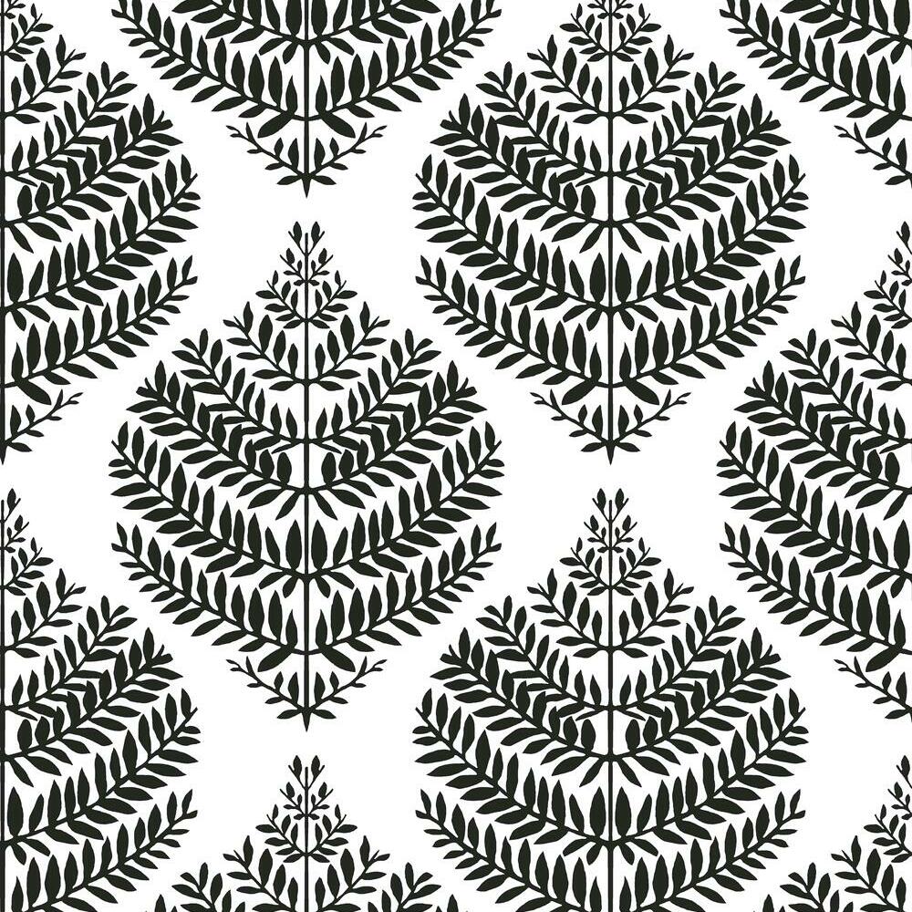 Hygge Fern Damask Peel and Stick Wallpaper Peel and Stick Wallpaper RoomMates Roll Black 