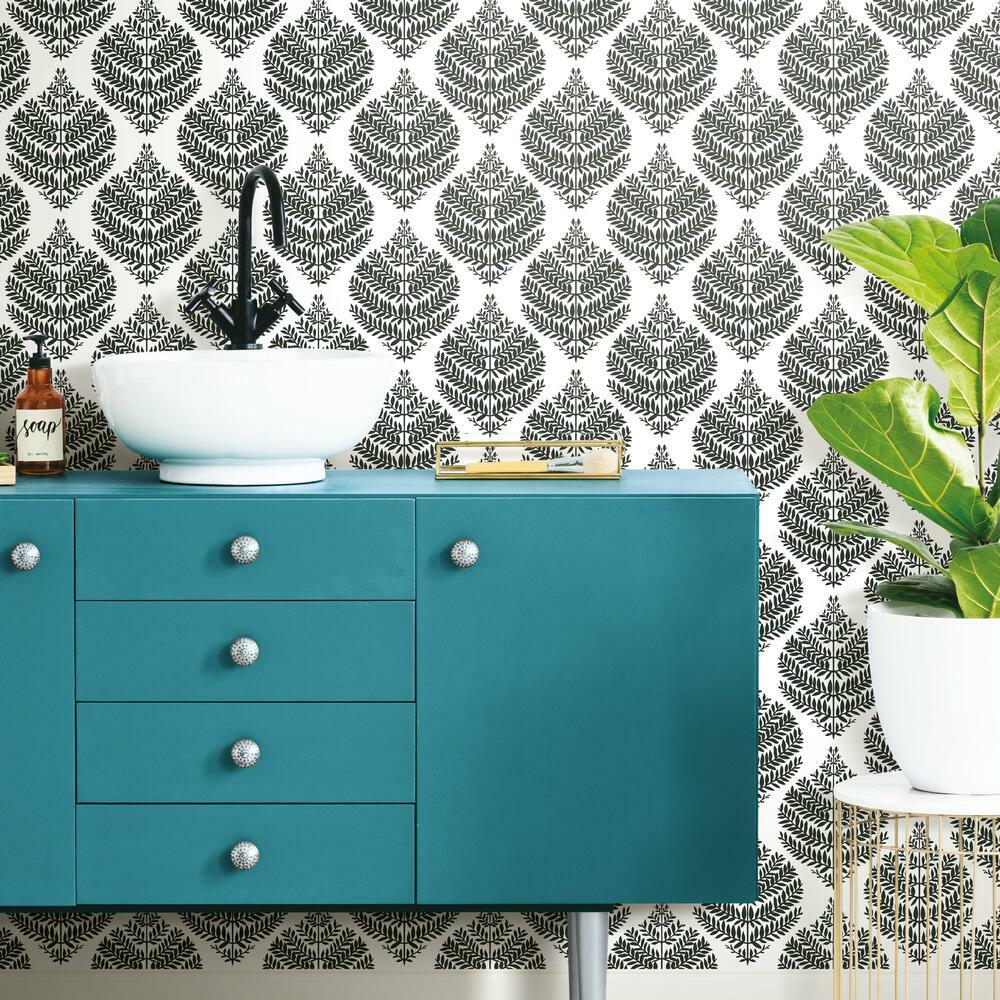 Hygge Fern Damask Peel and Stick Wallpaper Peel and Stick Wallpaper RoomMates   