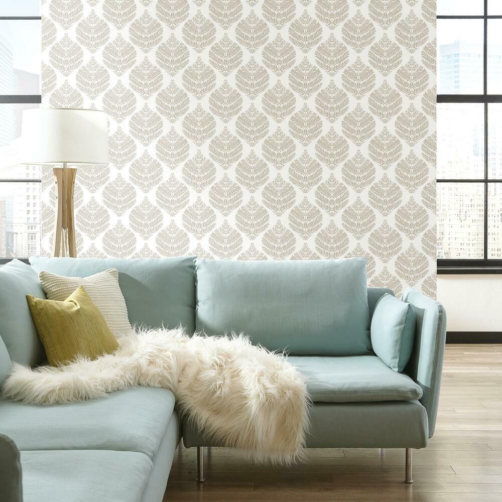 Hygge Fern Damask Peel and Stick Wallpaper Peel and Stick Wallpaper RoomMates   