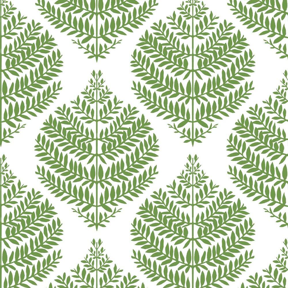 Hygge Fern Damask Peel and Stick Wallpaper Peel and Stick Wallpaper RoomMates Roll Green 