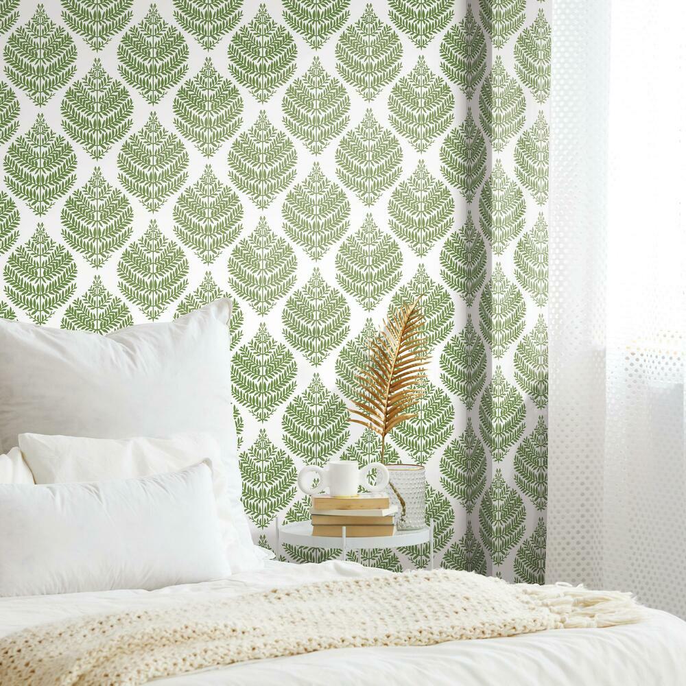 Hygge Fern Damask Peel and Stick Wallpaper Peel and Stick Wallpaper RoomMates   
