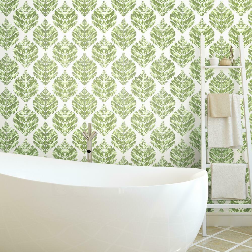 Hygge Fern Damask Peel and Stick Wallpaper Peel and Stick Wallpaper RoomMates   