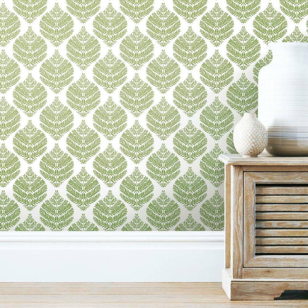 Hygge Fern Damask Peel and Stick Wallpaper Peel and Stick Wallpaper RoomMates   