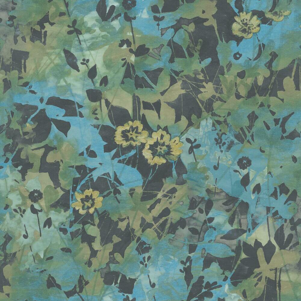 Wildflower Shadows Peel and Stick Wallpaper Peel and Stick Wallpaper RoomMates Roll Green 