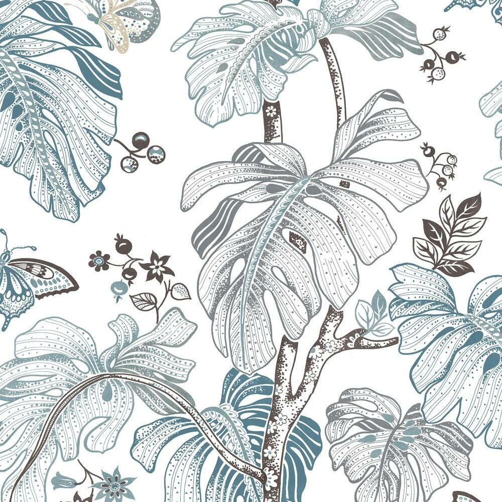 Boho Palm Peel and Stick Wallpaper Peel and Stick Wallpaper RoomMates Roll Blue 