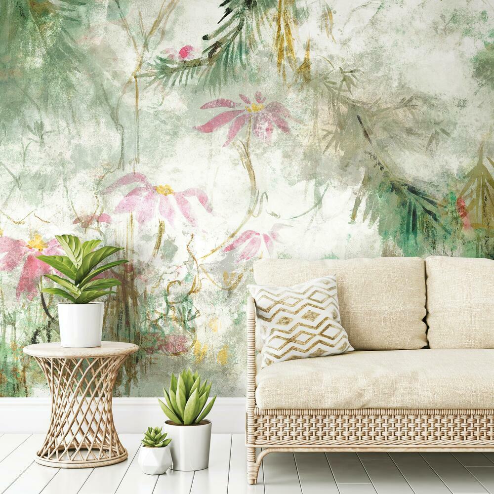 Jungle Lily Peel and Stick Mural Wall Murals RoomMates   