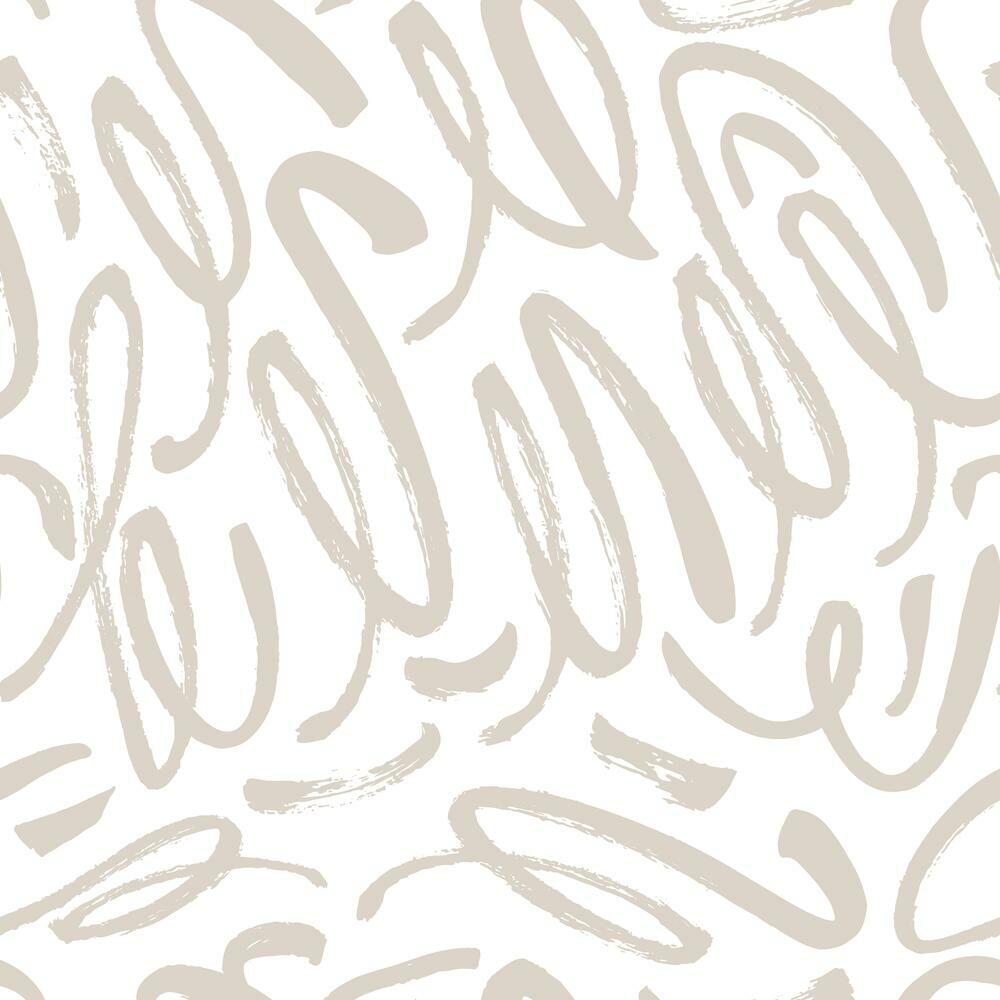Curly Strokes Peel and Stick Wallpaper Peel and Stick Wallpaper RoomMates Roll Taupe 