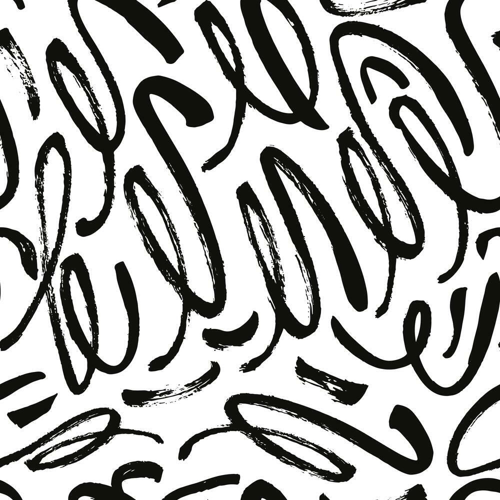 Curly Strokes Peel and Stick Wallpaper Peel and Stick Wallpaper RoomMates Roll Black 