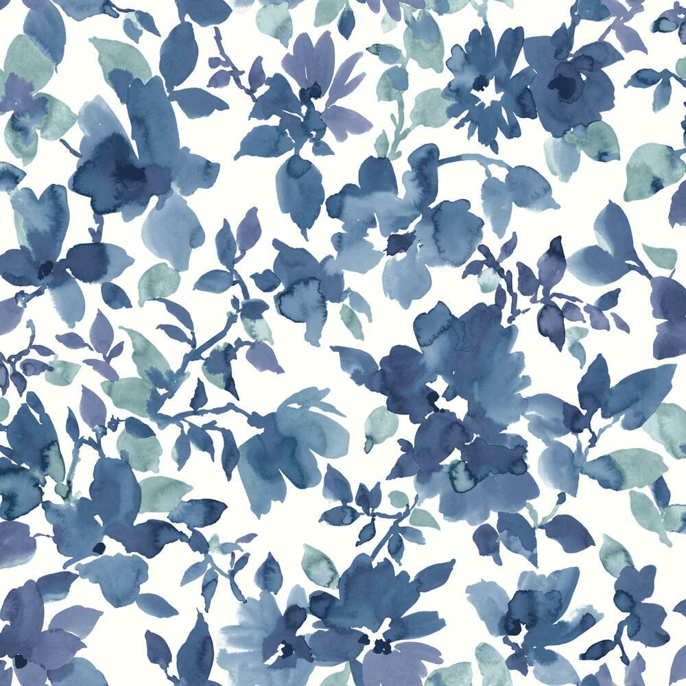 Watercolor Floral Peel and Stick Wallpaper Peel and Stick Wallpaper RoomMates Sample Blue