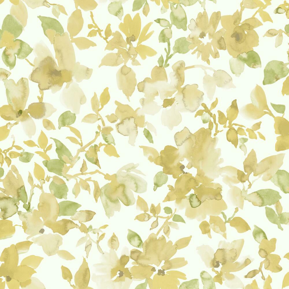 Watercolor Floral Peel and Stick Wallpaper Peel and Stick Wallpaper RoomMates Roll Yellow 