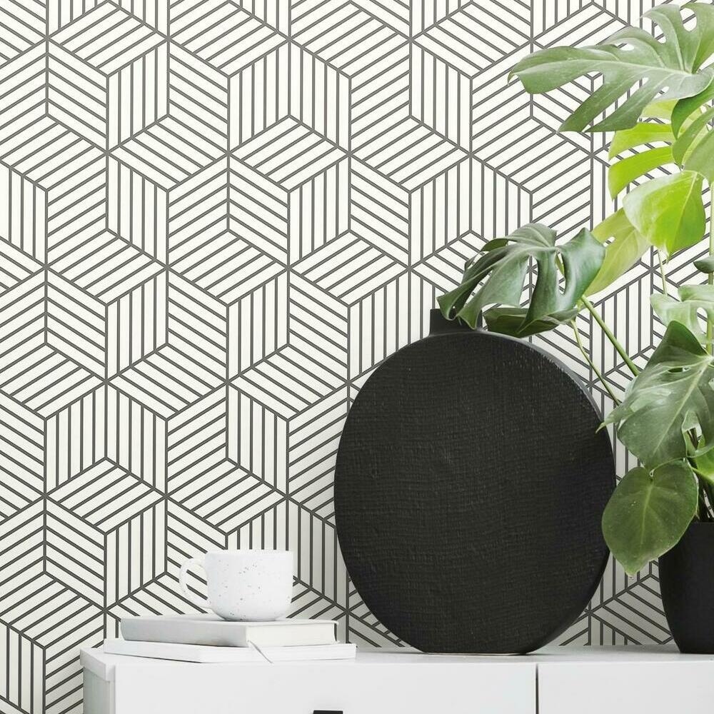 Striped Hexagon Peel and Stick Wallpaper Peel and Stick Wallpaper RoomMates   