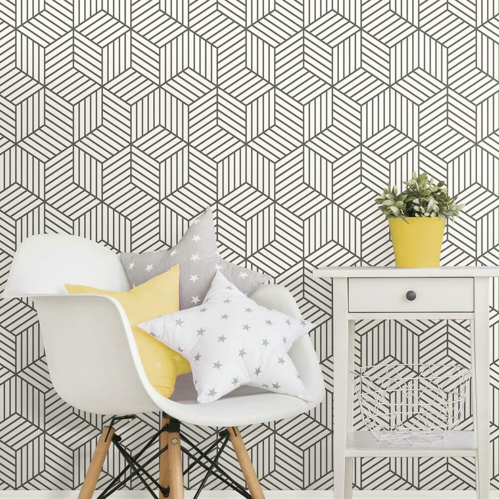 Striped Hexagon Peel and Stick Wallpaper Peel and Stick Wallpaper RoomMates   