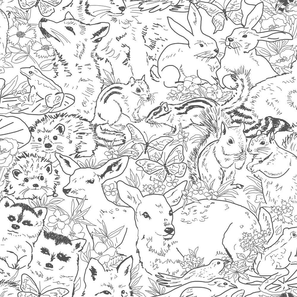 Woodland Sketch Peel and Stick Wallpaper Peel and Stick Wallpaper RoomMates Roll Black & White 