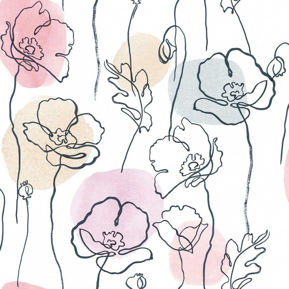 Lisa Audit Modern Poppy Peel and Stick Wallpaper Peel and Stick Wallpaper RoomMates Roll Pink 