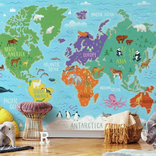 World Map Peel and Stick Wallpaper Mural Wall Murals RoomMates   
