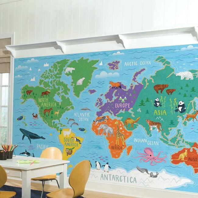 World Map Peel and Stick Wallpaper Mural Wall Murals RoomMates   