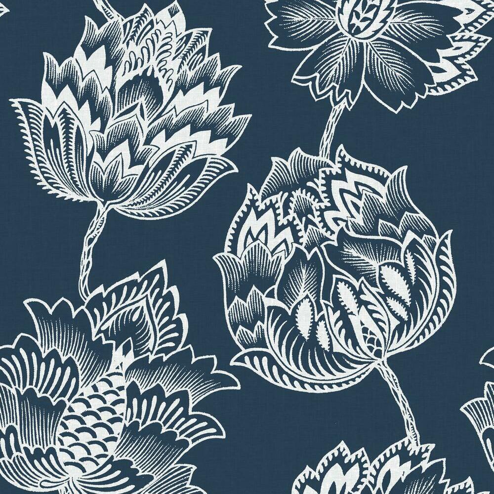 Batik Jacobean Peel and Stick Wallpaper Peel and Stick Wallpaper RoomMates Roll Blue 