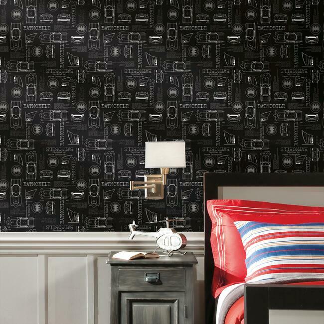 Batmobile Blueprint Peel And Stick Wallpaper Peel and Stick Wallpaper RoomMates   