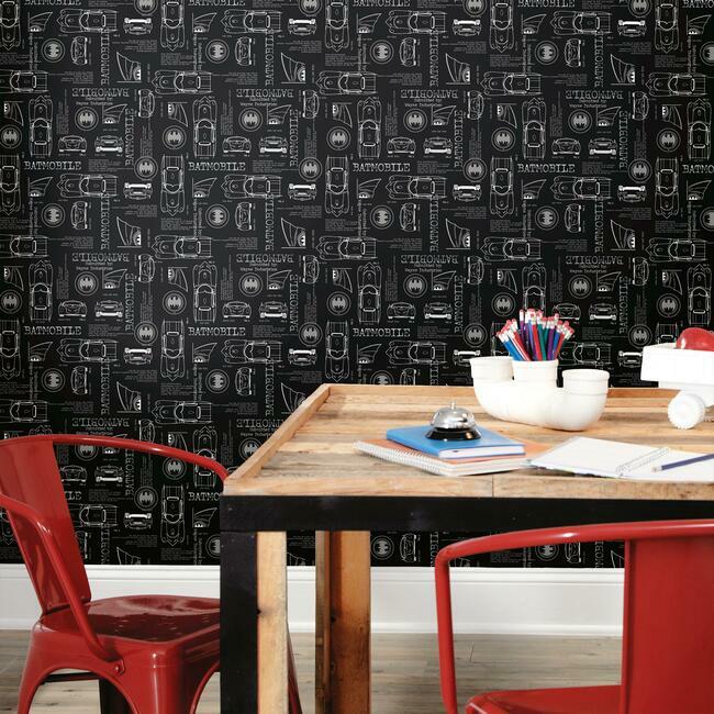 Batmobile Blueprint Peel And Stick Wallpaper Peel and Stick Wallpaper RoomMates   