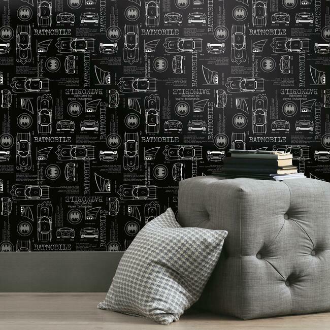 Batmobile Blueprint Peel And Stick Wallpaper Peel and Stick Wallpaper RoomMates   