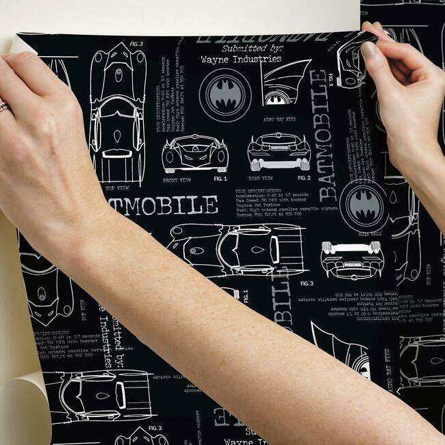 Batmobile Blueprint Peel And Stick Wallpaper Peel and Stick Wallpaper RoomMates   