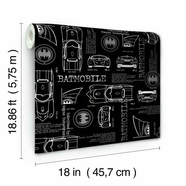 Batmobile Blueprint Peel And Stick Wallpaper Peel and Stick Wallpaper RoomMates   