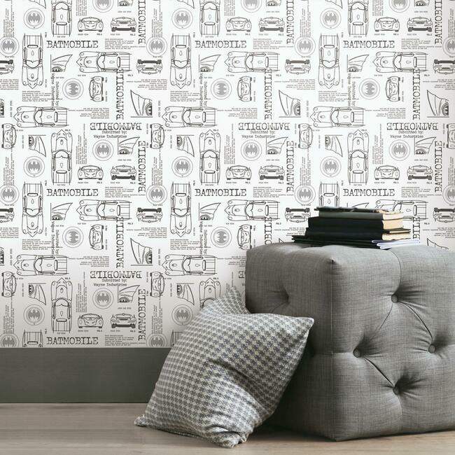 Batmobile Blueprint Peel And Stick Wallpaper Peel and Stick Wallpaper RoomMates   