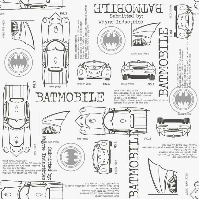 Batmobile Blueprint Peel And Stick Wallpaper Peel and Stick Wallpaper RoomMates