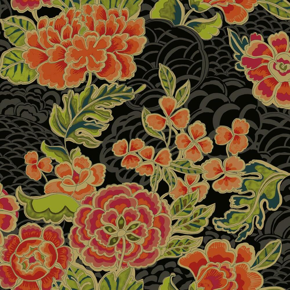 Waverly Zen Garden Peel and Stick Wallpaper Peel and Stick Wallpaper RoomMates Roll Black 